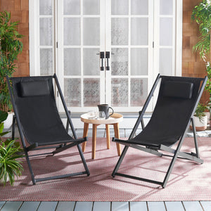 Safavieh CAMLIN Sling Chairs Set of 2 - Stylish Outdoor Loungers with Adjustable Positions and Built-In Headrest Black / Black PAT9039C-SET2