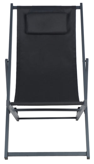 Safavieh CAMLIN Sling Chairs Set of 2 - Stylish Outdoor Loungers with Adjustable Positions and Built-In Headrest Black / Black PAT9039C-SET2