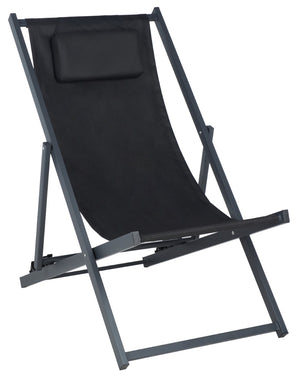 Safavieh CAMLIN Sling Chairs Set of 2 - Stylish Outdoor Loungers with Adjustable Positions and Built-In Headrest Black / Black PAT9039C-SET2
