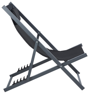 Safavieh CAMLIN Sling Chairs Set of 2 - Stylish Outdoor Loungers with Adjustable Positions and Built-In Headrest Black / Black PAT9039C-SET2