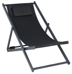 Safavieh CAMLIN Sling Chairs Set of 2 - Stylish Outdoor Loungers with Adjustable Positions and Built-In Headrest Black / Black PAT9039C-SET2