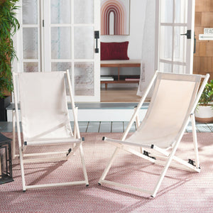 Safavieh BRESLIN Sling Chairs Set of Two – Adjustable, Weather-Resistant Design for Stylish Outdoor Comfort Beige / Beige PAT9040A-SET2