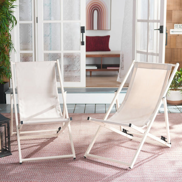 Safavieh BRESLIN Sling Chairs Set of Two – Adjustable, Weather-Resistant Design for Stylish Outdoor Comfort Beige / Beige PAT9040A-SET2
