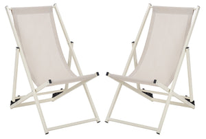 Safavieh BRESLIN Sling Chairs Set of Two – Adjustable, Weather-Resistant Design for Stylish Outdoor Comfort Beige / Beige PAT9040A-SET2