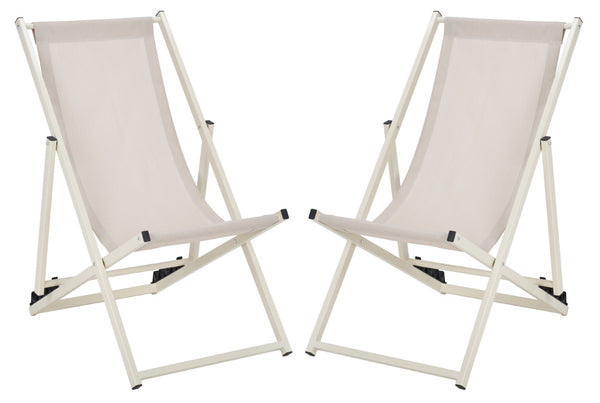 Safavieh BRESLIN Sling Chairs Set of Two – Adjustable, Weather-Resistant Design for Stylish Outdoor Comfort Beige / Beige PAT9040A-SET2