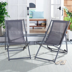 Safavieh BRESLIN Sling Chairs Set of Two – Adjustable, Weather-Resistant Design for Stylish Outdoor Comfort Grey / Grey PAT9040B-SET2