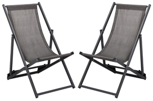 Safavieh BRESLIN Sling Chairs Set of Two – Adjustable, Weather-Resistant Design for Stylish Outdoor Comfort Grey / Grey PAT9040B-SET2