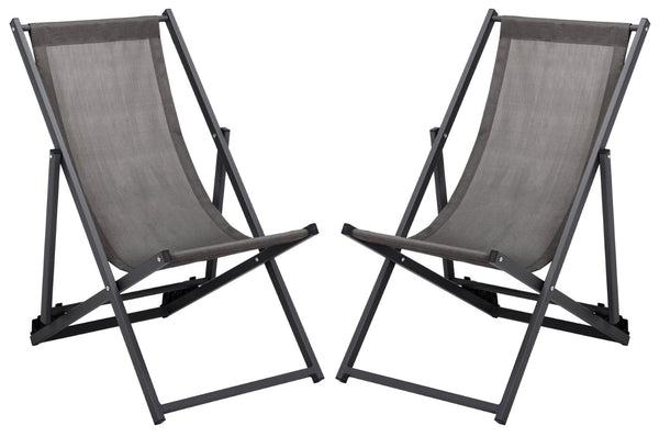 Safavieh BRESLIN Sling Chairs Set of Two – Adjustable, Weather-Resistant Design for Stylish Outdoor Comfort Grey / Grey PAT9040B-SET2
