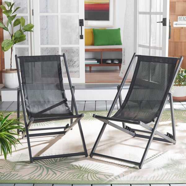 Safavieh BRESLIN Sling Chairs Set of Two – Adjustable, Weather-Resistant Design for Stylish Outdoor Comfort Black / Black PAT9040C-SET2