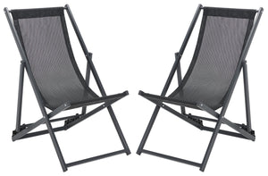 Safavieh BRESLIN Sling Chairs Set of Two – Adjustable, Weather-Resistant Design for Stylish Outdoor Comfort Black / Black PAT9040C-SET2