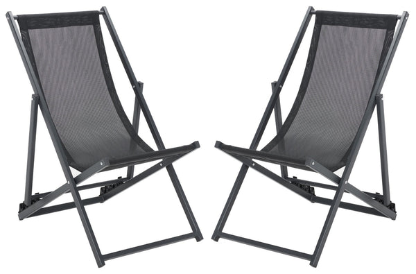 Safavieh BRESLIN Sling Chairs Set of Two – Adjustable, Weather-Resistant Design for Stylish Outdoor Comfort Black / Black PAT9040C-SET2