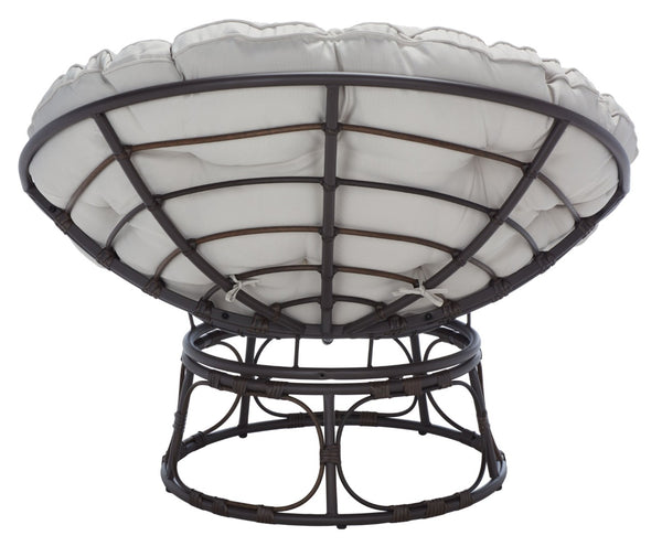 Safavieh KIRAYA Papasan Chair - Cozy Grey Fabric Cushion with Stylish Brown Metal Frame for Outdoor Relaxation PAT9041A