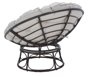 Safavieh KIRAYA Papasan Chair - Cozy Grey Fabric Cushion with Stylish Brown Metal Frame for Outdoor Relaxation PAT9041A