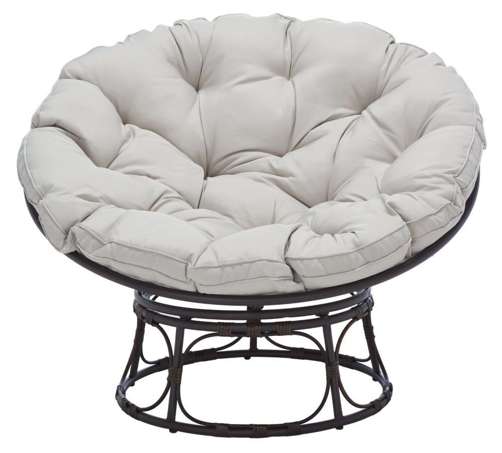 Safavieh KIRAYA Papasan Chair - Cozy Grey Fabric Cushion with Stylish Brown Metal Frame for Outdoor Relaxation PAT9041A