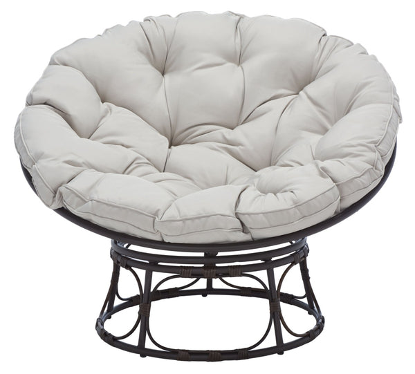 Safavieh KIRAYA Papasan Chair - Cozy Grey Fabric Cushion with Stylish Brown Metal Frame for Outdoor Relaxation PAT9041A