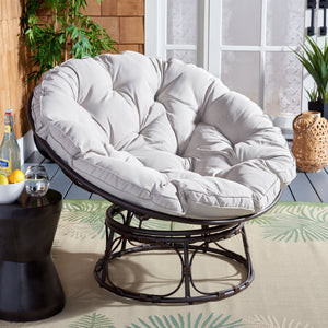 Safavieh KIRAYA Papasan Chair - Cozy Grey Fabric Cushion with Stylish Brown Metal Frame for Outdoor Relaxation PAT9041A