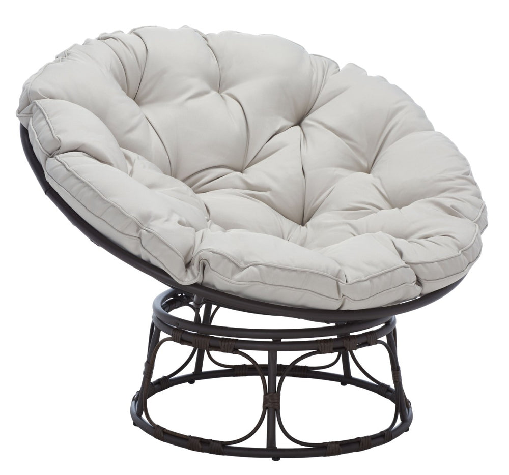 Safavieh KIRAYA Papasan Chair - Cozy Grey Fabric Cushion with Stylish Brown Metal Frame for Outdoor Relaxation PAT9041A
