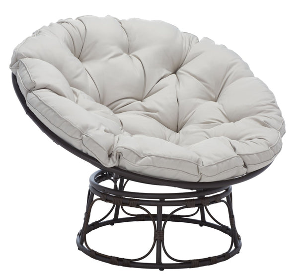 Safavieh KIRAYA Papasan Chair - Cozy Grey Fabric Cushion with Stylish Brown Metal Frame for Outdoor Relaxation PAT9041A