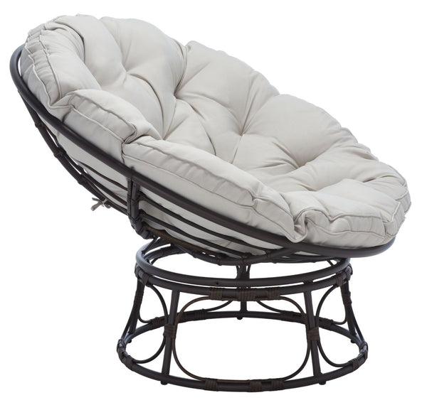 Safavieh KIRAYA Papasan Chair - Cozy Grey Fabric Cushion with Stylish Brown Metal Frame for Outdoor Relaxation PAT9041A