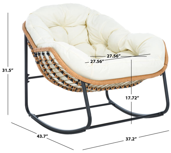 Safavieh RAVENA Rocking Chair - Stylish Rattan Shell with Plush Cushion for Cozy Indoor & Outdoor Relaxation PAT9042A