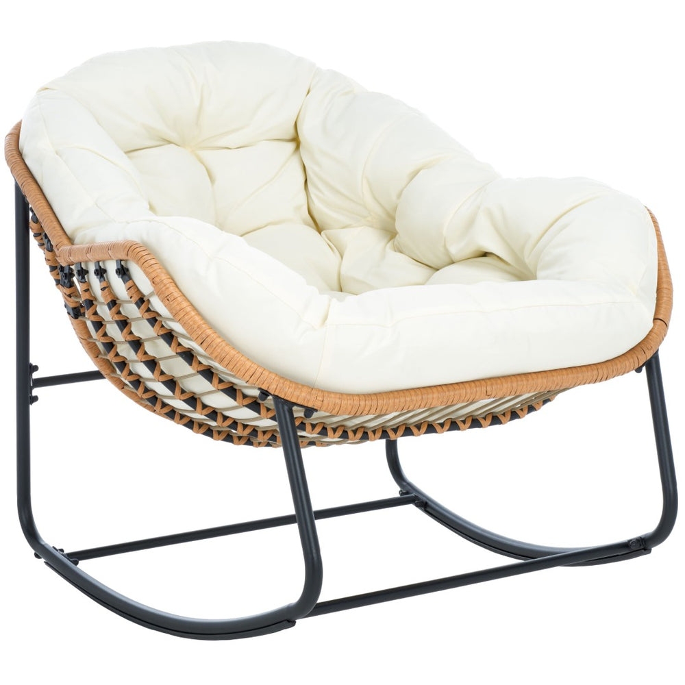 Safavieh RAVENA Rocking Chair - Stylish Rattan Shell with Plush Cushion for Cozy Indoor & Outdoor Relaxation PAT9042A