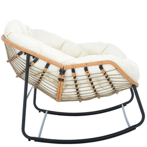Safavieh RAVENA Rocking Chair - Stylish Rattan Shell with Plush Cushion for Cozy Indoor & Outdoor Relaxation PAT9042A