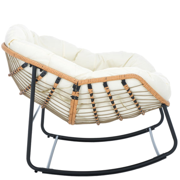 Safavieh RAVENA Rocking Chair - Stylish Rattan Shell with Plush Cushion for Cozy Indoor & Outdoor Relaxation PAT9042A