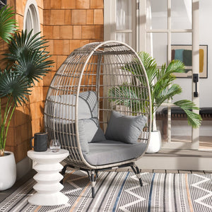 Safavieh EMMETT Egg Chair - Grey All-Weather Cocoon Seat with Cushions for Indoor & Outdoor Relaxation PAT9043B