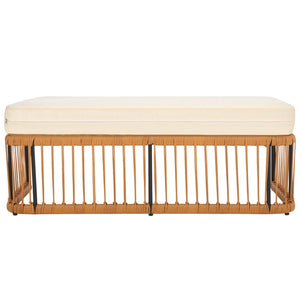 Safavieh BOLA Outdoor Bench with Beige Cushion - Stylish, Weather-Resistant PE Rattan for Patios & Decks PAT9044A
