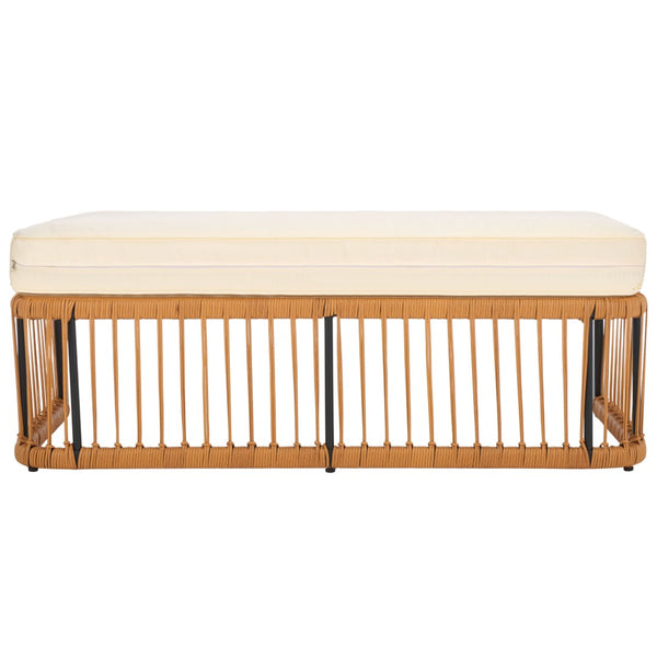 Safavieh BOLA Outdoor Bench with Beige Cushion - Stylish, Weather-Resistant PE Rattan for Patios & Decks PAT9044A