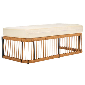 Safavieh BOLA Outdoor Bench with Beige Cushion - Stylish, Weather-Resistant PE Rattan for Patios & Decks PAT9044A