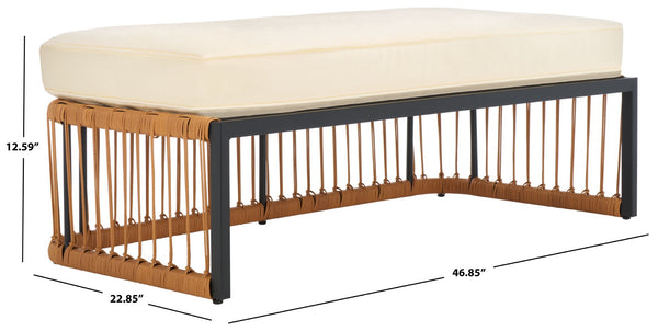 Safavieh BOLA Outdoor Bench with Beige Cushion - Stylish, Weather-Resistant PE Rattan for Patios & Decks PAT9044A