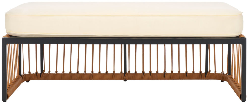 Safavieh BOLA Outdoor Bench with Beige Cushion - Stylish, Weather-Resistant PE Rattan for Patios & Decks PAT9044A