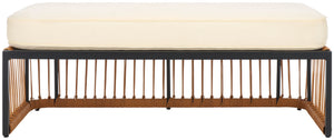 Safavieh BOLA Outdoor Bench with Beige Cushion - Stylish, Weather-Resistant PE Rattan for Patios & Decks PAT9044A