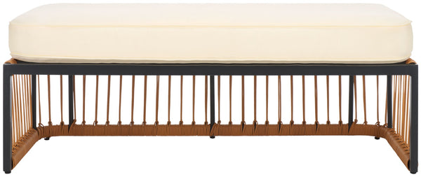 Safavieh BOLA Outdoor Bench with Beige Cushion - Stylish, Weather-Resistant PE Rattan for Patios & Decks PAT9044A
