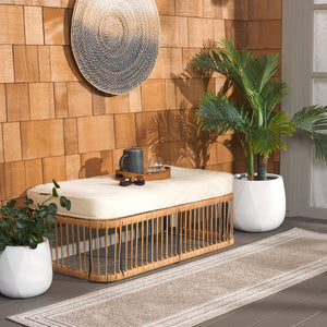 Safavieh BOLA Outdoor Bench with Beige Cushion - Stylish, Weather-Resistant PE Rattan for Patios & Decks PAT9044A