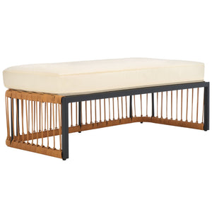 Safavieh BOLA Outdoor Bench with Beige Cushion - Stylish, Weather-Resistant PE Rattan for Patios & Decks PAT9044A