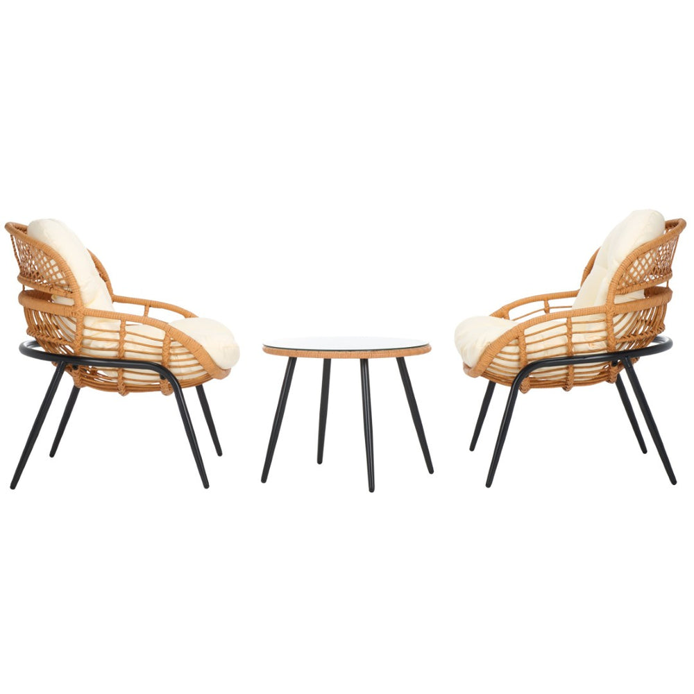 Safavieh MOTT 3-Piece Outdoor Living Set - Stylish Beige Cushions, Durable Rattan & Steel, Perfect for Patios! PAT9045A