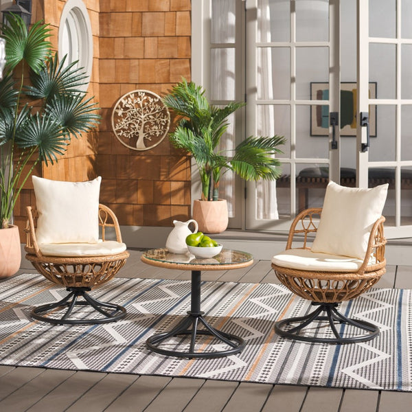 Safavieh COLBY 3-Piece Outdoor Living Set - Weather-Resistant Rattan Chairs & Side Table for Patios PAT9046A