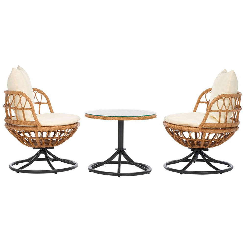 Safavieh COLBY 3-Piece Outdoor Living Set - Weather-Resistant Rattan Chairs & Side Table for Patios PAT9046A