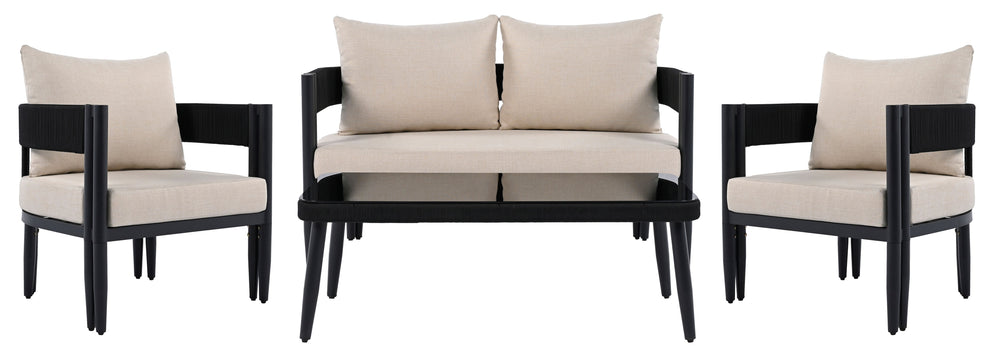 Safavieh Viola 4 Pc Set - Chic Black & Taupe Living Room Collection For Timeless Style & Comfort Black ,Taupe Pat7750a,Set2 ,Pat7751a Pat9514a-kit2