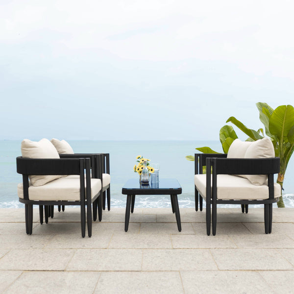 Safavieh Viola 4 Pc Set - Chic Black & Taupe Living Room Collection For Timeless Style & Comfort Black ,Taupe Pat7750a,Set2 ,Pat7751a Pat9514a-kit2