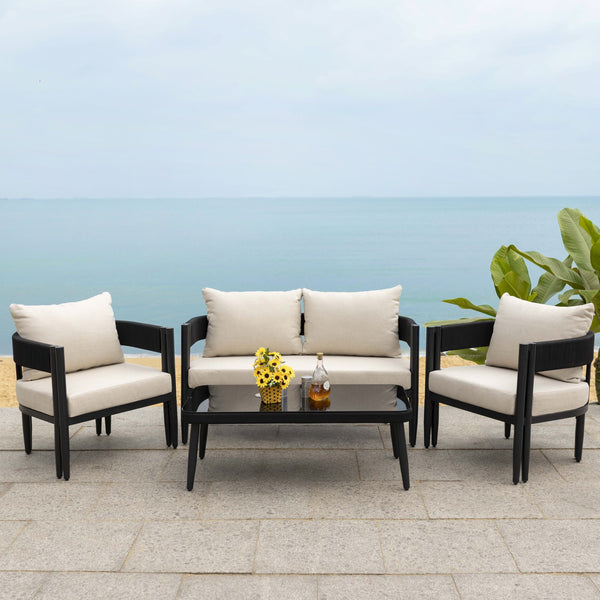 Safavieh Viola 4 Pc Set - Chic Black & Taupe Living Room Collection For Timeless Style & Comfort Black ,Taupe Pat7750a,Set2 ,Pat7751a Pat9514a-kit2