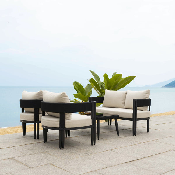 Safavieh Viola 4 Pc Set - Chic Black & Taupe Living Room Collection For Timeless Style & Comfort Black ,Taupe Pat7750a,Set2 ,Pat7751a Pat9514a-kit2