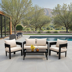 Safavieh Viola 4 Pc Set - Chic Black & Taupe Living Room Collection For Timeless Style & Comfort Black ,Taupe Pat7750a,Set2 ,Pat7751a Pat9514a-kit2