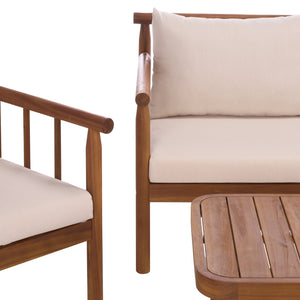 Safavieh Cardori 4 Pc Set - Stylish Teak & Cream Furniture For Indoor/Outdoor Elegance And Comfort Teak Brown ,Cream Pat6807a,Set2 ,Pat6808a Pat9517a-kit2
