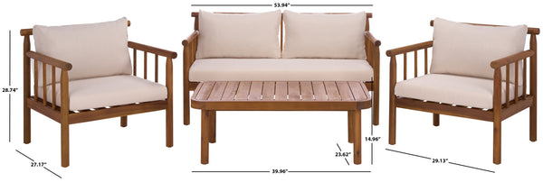 Safavieh Cardori 4 Pc Set - Stylish Teak & Cream Furniture For Indoor/Outdoor Elegance And Comfort Teak Brown ,Cream Pat6807a,Set2 ,Pat6808a Pat9517a-kit2