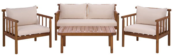 Safavieh Cardori 4 Pc Set - Stylish Teak & Cream Furniture For Indoor/Outdoor Elegance And Comfort Teak Brown ,Cream Pat6807a,Set2 ,Pat6808a Pat9517a-kit2