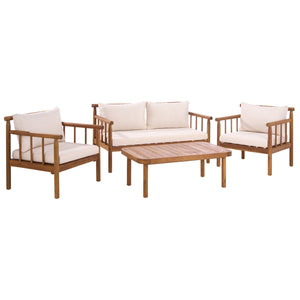 Safavieh Cardori 4 Pc Set - Stylish Teak & Cream Furniture For Indoor/Outdoor Elegance And Comfort Teak Brown ,Cream Pat6807a,Set2 ,Pat6808a Pat9517a-kit2