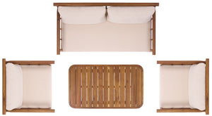 Safavieh Cardori 4 Pc Set - Stylish Teak & Cream Furniture For Indoor/Outdoor Elegance And Comfort Teak Brown ,Cream Pat6807a,Set2 ,Pat6808a Pat9517a-kit2